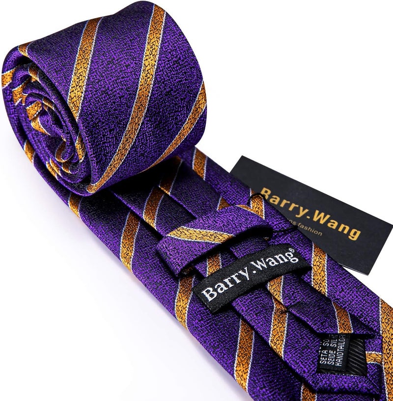 Barry.Wang Store Tie Sets for Men Silk Stripe Necktie Woven Checkered Handkerchief Cufflinks Formal Business Wedding - Image 5